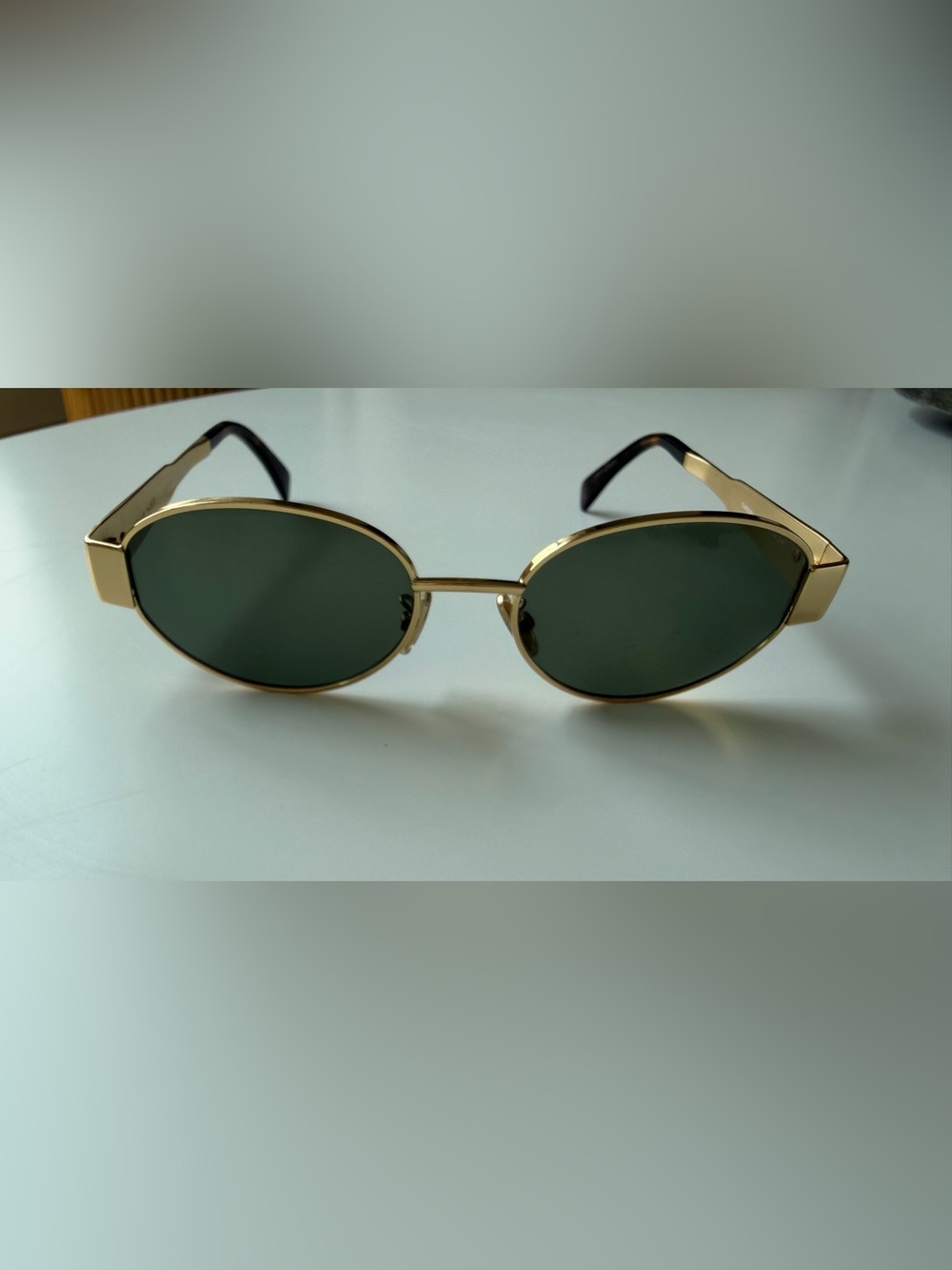 Celine Triomphe 3N Gold Metal Oval Frame Sunglasses with Green Lenses - Picture 6 of 12